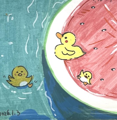 duck swimming in watermelon pool